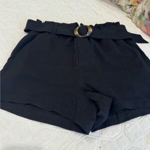 Heartloom Black High Waist Belted Shorts